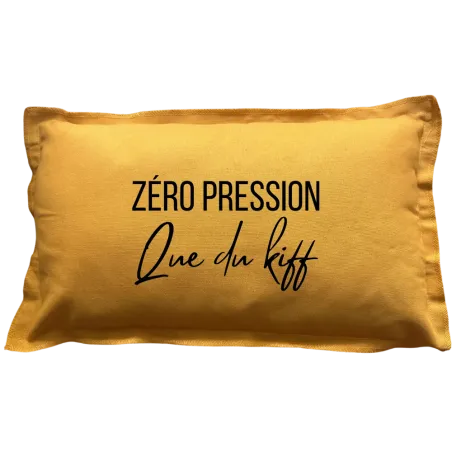 Coussin moutarde à message Mindset : Zéro pression, que du kiff