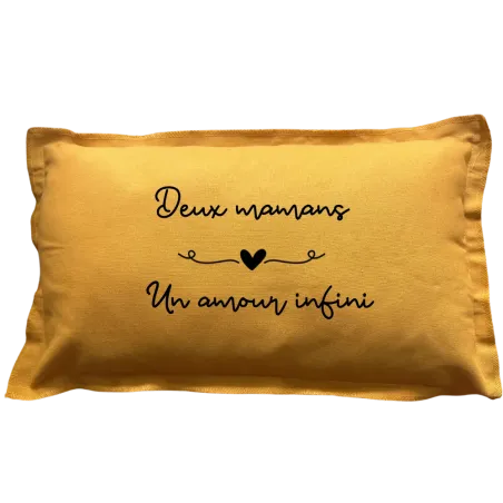 Coussin à message moutarde rectangulaire : Deux mamans, un amour infini