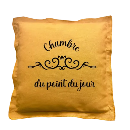 Coussin carré moutarde personnalisé : nom de Chambre