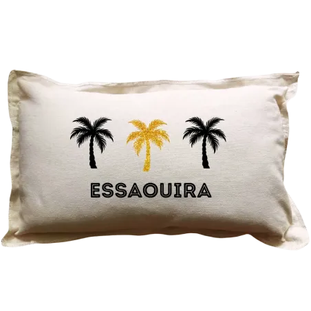 Coussin rectangulaire beige personnalisé destination: 3 Palmiers