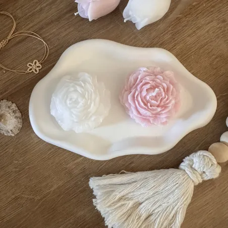 Ensemble Cadeau : 2 Bougies Pivoine (blanc et rose) + Plateau de Présentation Nuage