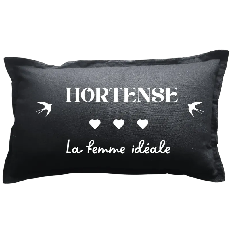 Coussin rectangulaire noir personnalisé mariage : La Femme idéale