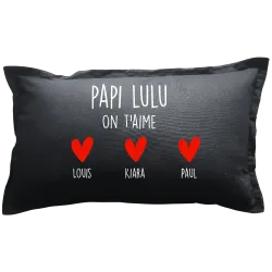 Coussin rectangulaire noir personnalisé famille : Papi ... on t'aime