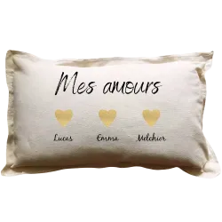 Coussin rectangulaire beige personnalisé famille : Mes Amours