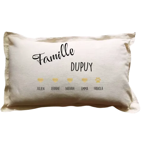Coussin rectangulaire beige personnalisé Famille