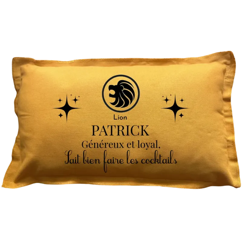 Coussin rectangulaire moutarde personnalisé Signe du zodiaque