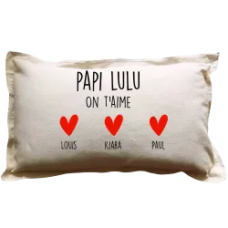 Coussin rectangulaire beige personnalisé famille : Papi ... on t'aime