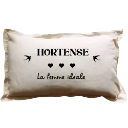 Coussin rectangulaire beige personnalisé mariage : La Femme idéale
