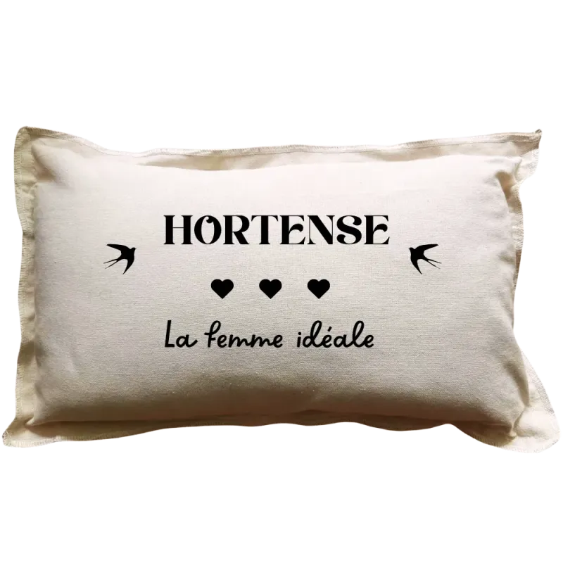 Coussin rectangulaire beige personnalisé mariage : La Femme idéale