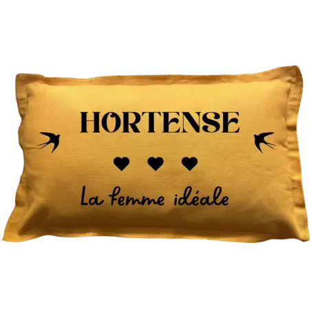 Coussin rectangulaire moutarde personnalisé mariage : La Femme idéale