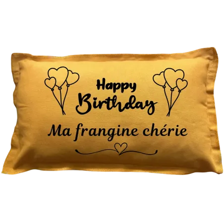 Coussin rectangulaire moutarde personnalisé famille : Happy birthday