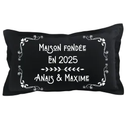 Coussin rectangulaire noir personnalisé mariage : Maison fondée en ...