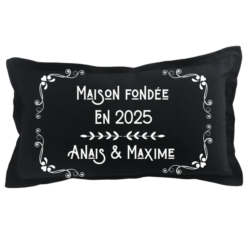 Coussin rectangulaire noir personnalisé mariage : Maison fondée en ...