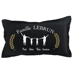 Coussin rectangulaire noir personnalisé : Famille silhouettes