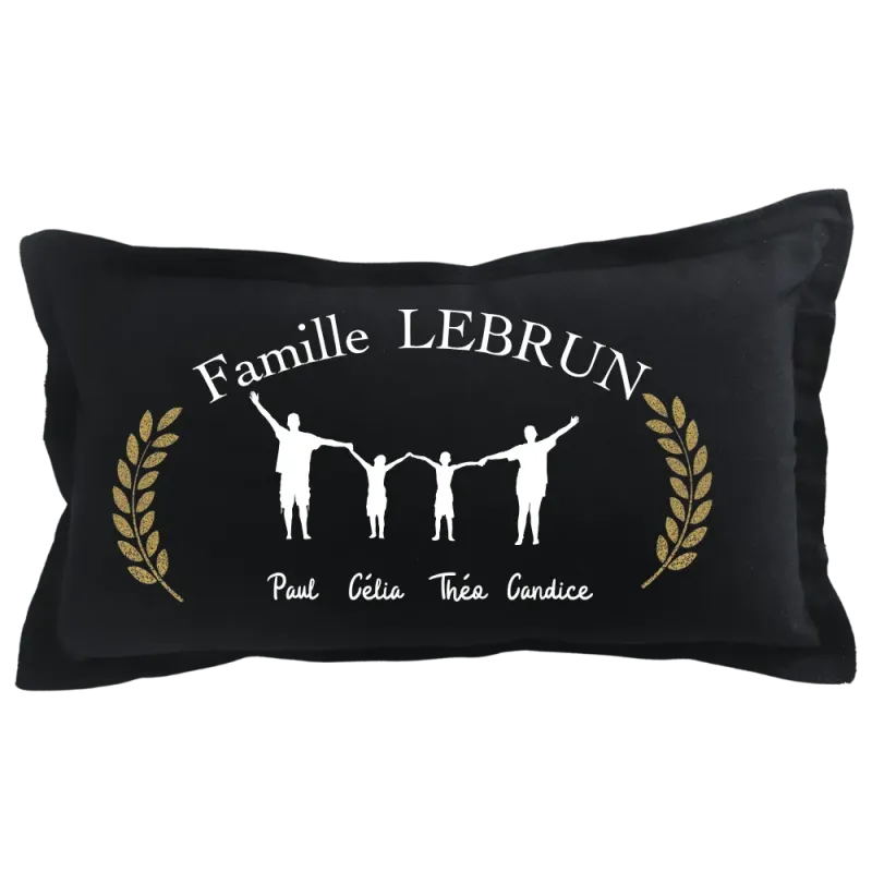 Coussin rectangulaire noir personnalisé : Famille silhouettes
