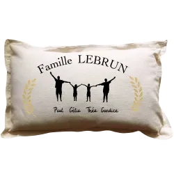 Coussin rectangulaire beige personnalisé : Famille silhouettes