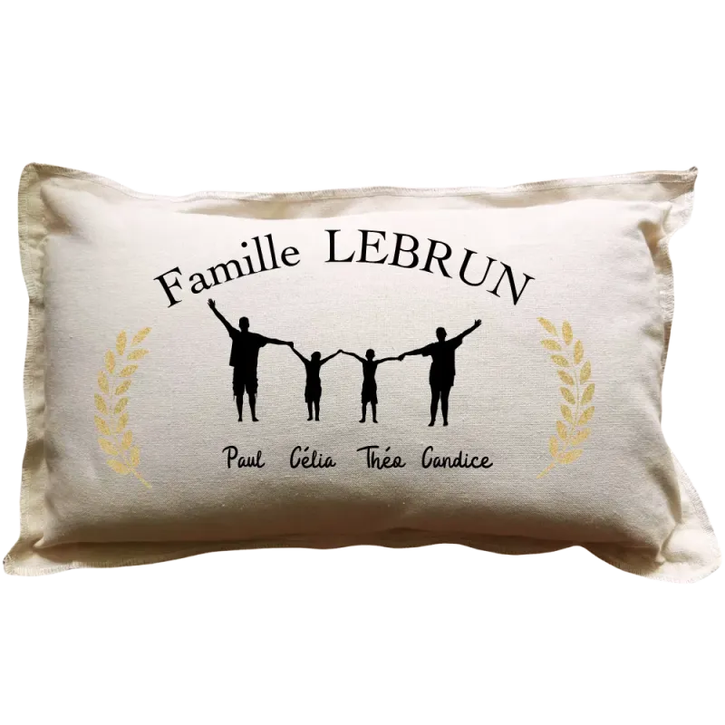 Coussin rectangulaire beige personnalisé : Famille silhouettes