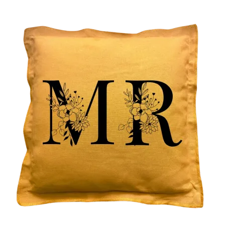 Coussin carré moutarde personnalisé : Initiales belles lettres