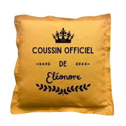 Coussin carré moutarde personnalisé prénom : Coussin officiel de