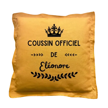 Coussin carré moutarde personnalisé prénom : Coussin officiel de