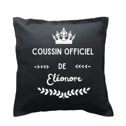 Coussin carré noir personnalisé prénom : Coussin officiel de ...
