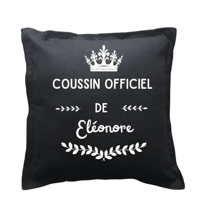 Coussin carré noir personnalisé prénom : Coussin officiel de ...