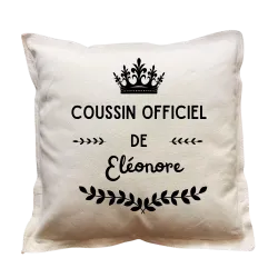 Coussin carré beige personnalisé prénom : Coussin officiel de ...