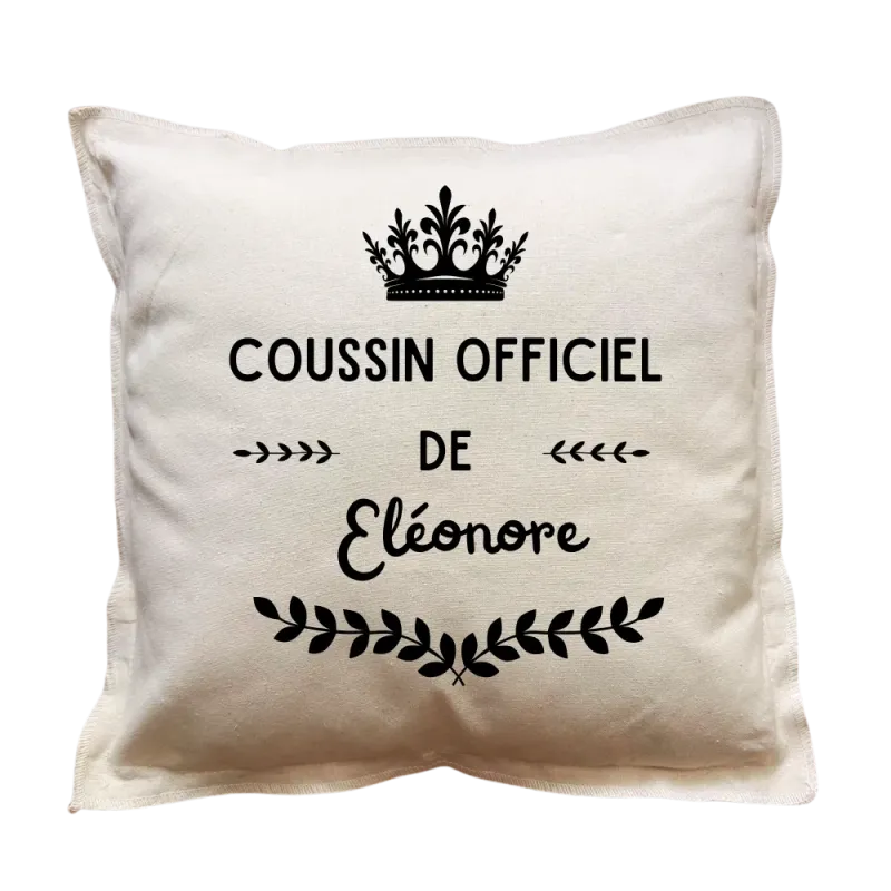 Coussin carré beige personnalisé prénom : Coussin officiel de ...