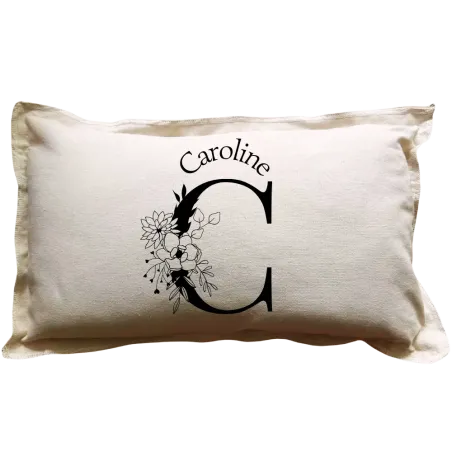 Coussin rectangulaire beige personnalisé : Belle lettre prénom