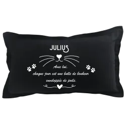 Coussin rectangulaire noir personnalisable Chat :  Avec lui ou elle, chaque jour est une bulle de bonheur