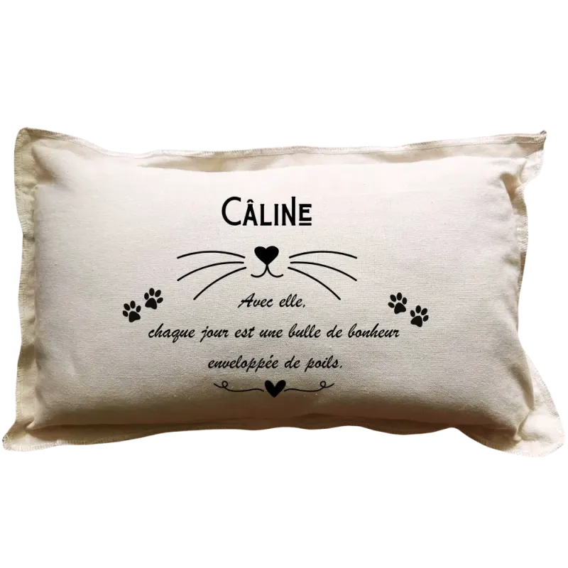 Coussin rectangulaire beige personnalisable Chat :  Avec lui ou elle, chaque jour est une bulle de bonheur
