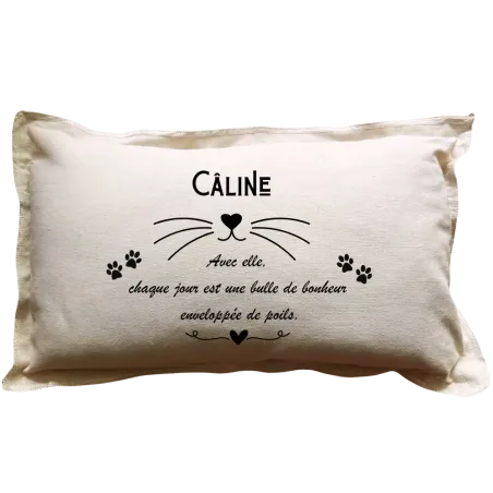 Coussin rectangulaire beige personnalisable Chat :  Avec lui ou elle, chaque jour est une bulle de bonheur