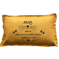 Coussin rectangulaire moutarde personnalisable Chat :  Avec lui ou elle, chaque jour est une bulle de bonheur