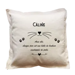 Coussin carré beige personnalisable Chat : Chaque jour est une bulle de bonheur