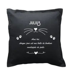 Coussin carré noir personnalisable Chat : Chaque jour est une bulle de bonheur