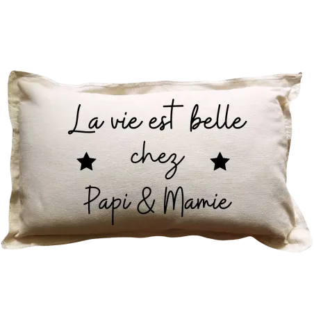 Coussin rectangulaire beige personnalisé famille : La vie est belle chez ...