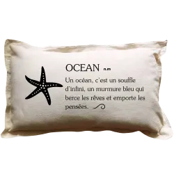 Coussin à texte rectangulaire beige définition du mot : Océan