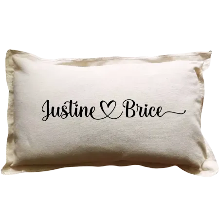 Coussin personnalisé :  2 prénoms avec coeur coloris beige
