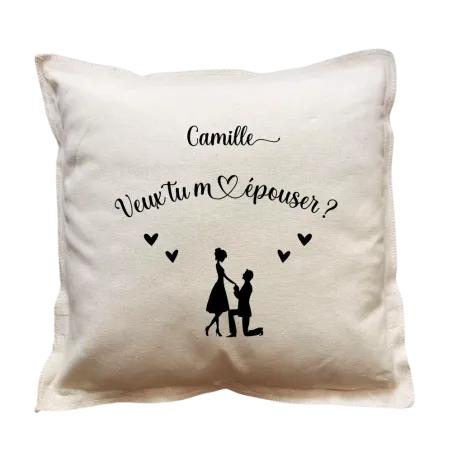 Coussin carré beige personnalisé mariage : Veux tu m'épouser ?
