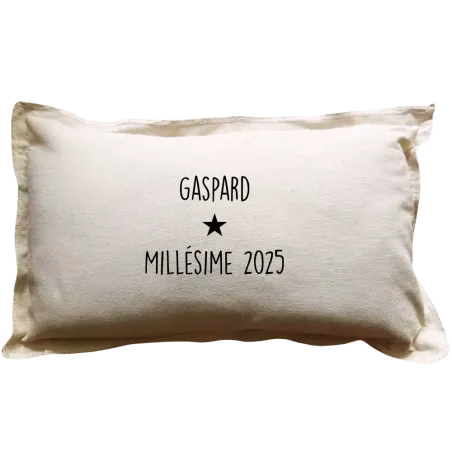 Coussin rectangulaire beige personnalisé naissance : Millésime