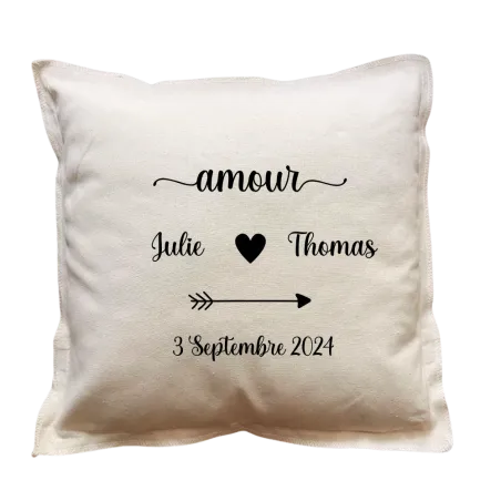 Coussin carré beige personnalisé Amour