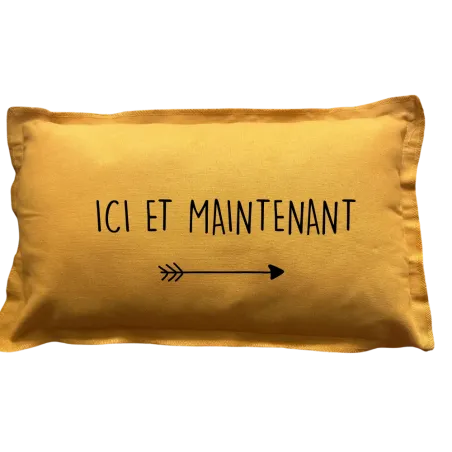 Coussin à message moutarde rectangulaire : Ici et maintenant