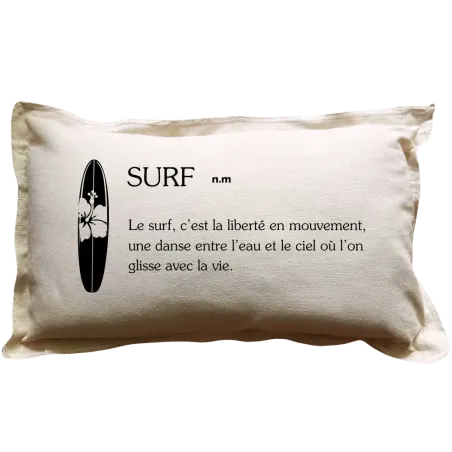 Coussin à message rectangulaire beige définition du mot : Surf