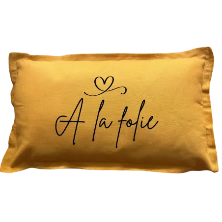 Coussin à message moutarde rectangulaire : A la folie
