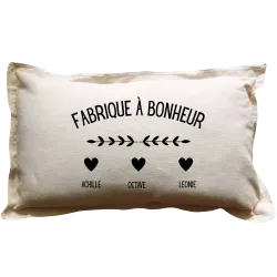 Coussin rectangulaire beige personnalisé : Fabrique à bonheur