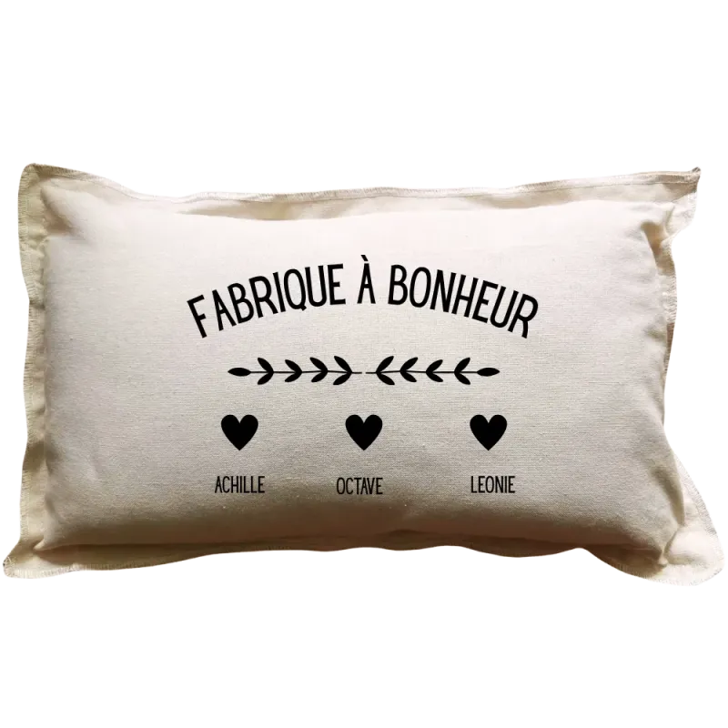 Coussin rectangulaire beige personnalisé : Fabrique à bonheur