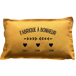 Coussin rectangulaire moutarde personnalisé : Fabrique à bonheur