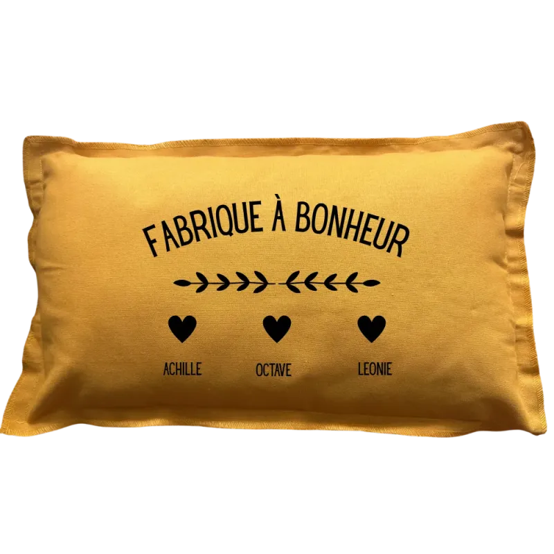 Coussin rectangulaire moutarde personnalisé : Fabrique à bonheur