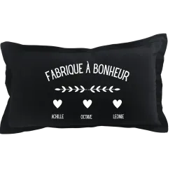Coussin rectangulaire noir personnalisé : Fabrique à bonheur