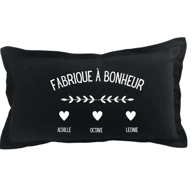 Coussin rectangulaire noir personnalisé : Fabrique à bonheur